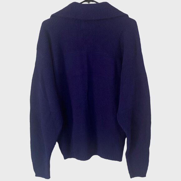 Vintage American Priority Full-Zip Ribbed-Knit Sweater Navy Blue Men's Medium - Picture 3 of 11